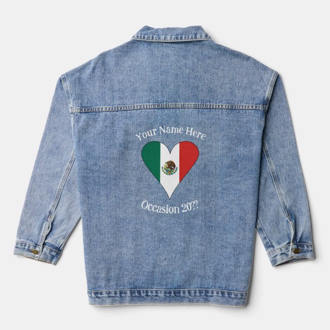 Mexican Flag Heart Personalised  Denim Jacket (Back)