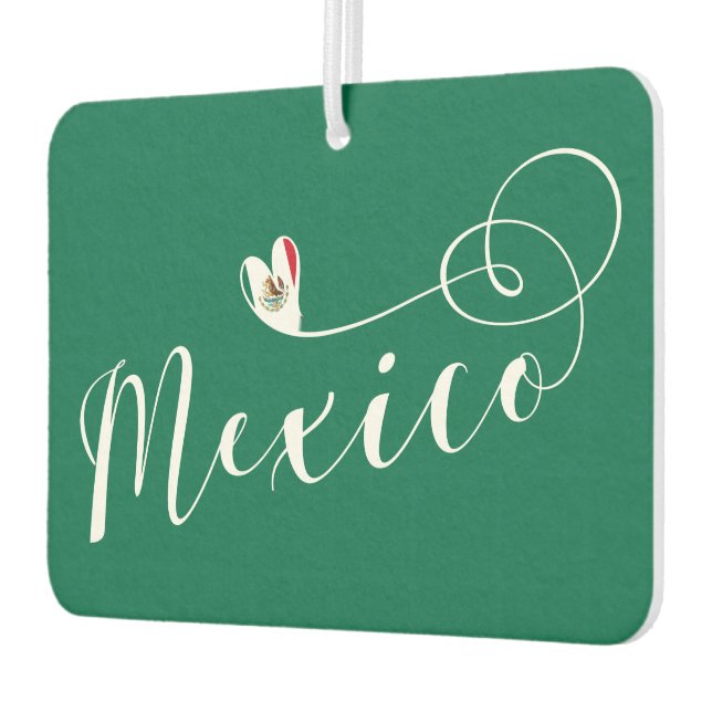 Mexican Flag In Heart, I Love Mexico Car Air Freshener (Left)