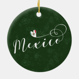 Mexican Flag In Heart, I Love Mexico Ceramic Tree Decoration