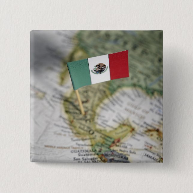 Mexican flag in map 15 cm square badge (Front)