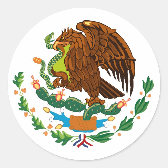 Mexican Flag / Mexican Coat of Arms Classic Round Sticker (Front)