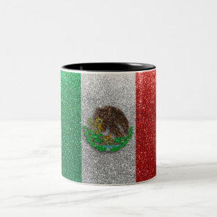 Mexican Flag Mexico Bling Glitter Home Office Two-Tone Coffee Mug