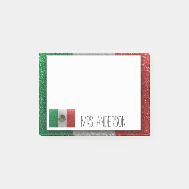 Mexican Flag of Mexico Glitter Teacher Classroom Post-it Notes (Front)