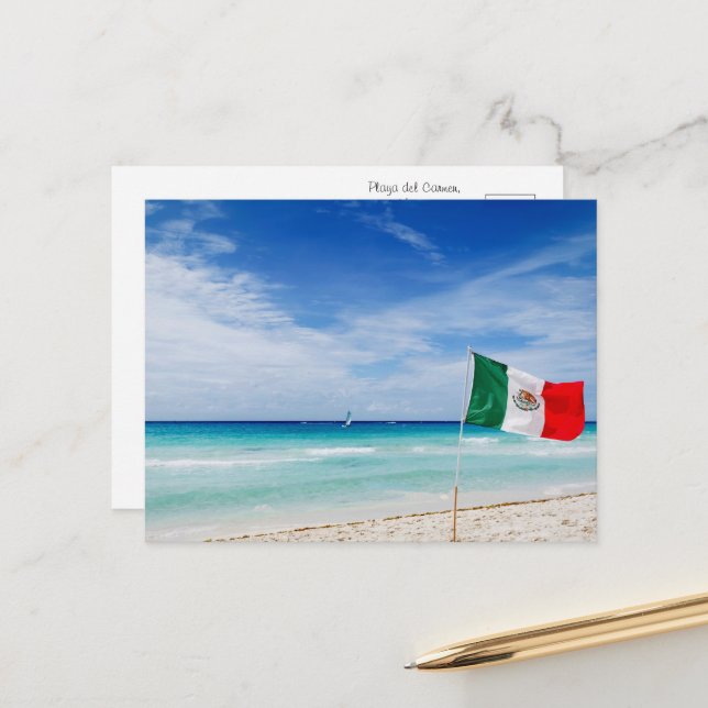 Mexican Flag on A Beach Postcard (Front/Back In Situ)
