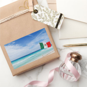Mexican Flag on Sandy Beach  Rectangular Sticker