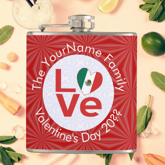 Mexican Flag Red LOVE Hip Flask