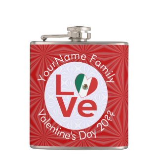 Mexican Flag Red LOVE Hip Flask