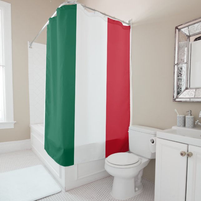 Mexican Flag Shower Curtain - Bold Colour Bathroom (In Situ)