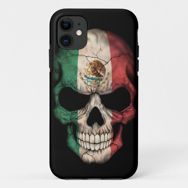 Mexican Flag Skull on Black Case-Mate iPhone Case (Back)