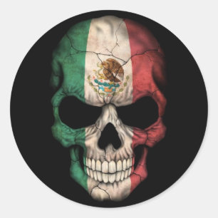 Mexican Flag Skull on Black Classic Round Sticker