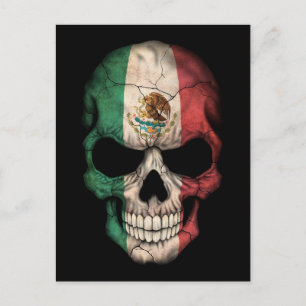 Mexican Flag Skull on Black Postcard