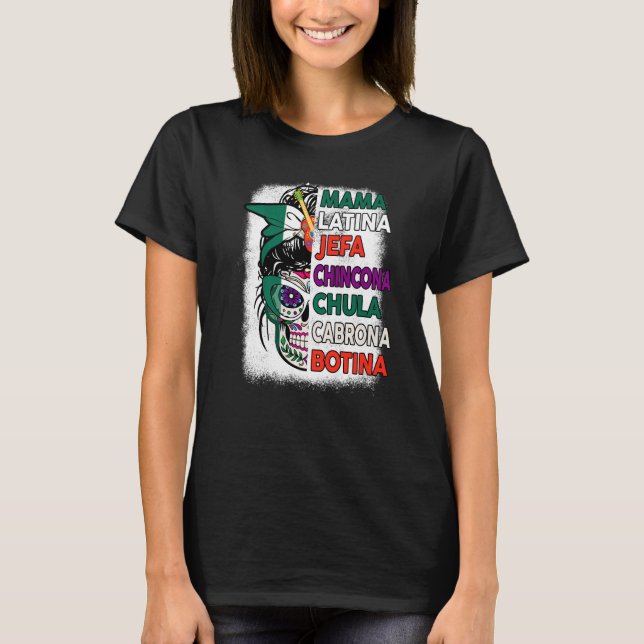 Mexican Flag Sugar Skull Mama Jefa Mexico Dia De L T-Shirt (Front)
