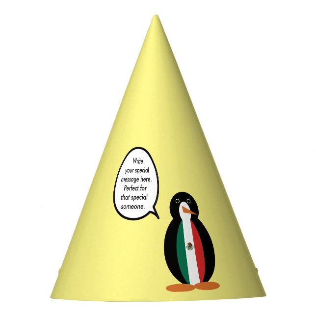 Mexican Flag Talking Ms. Penguin Party Hat (Front)