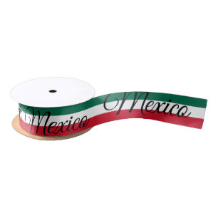 Mexican Flag tricolor & Mexico text, party /sports Satin Ribbon