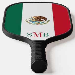 Mexican Flag with Personalised Monogram Pickleball Paddle