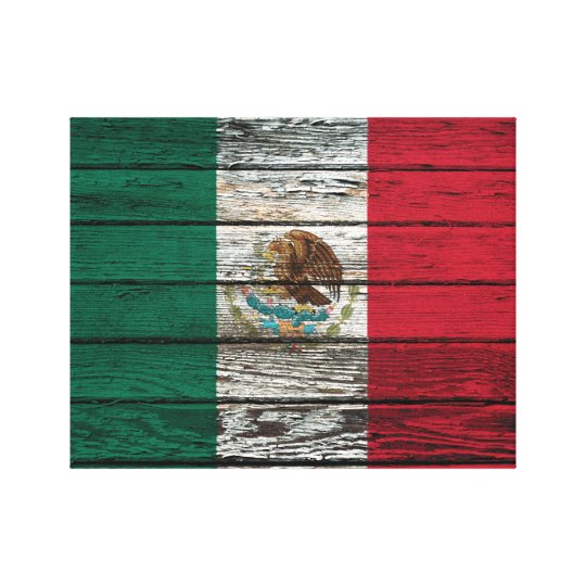 Mexican Flag with Rough Wood Grain Effect Canvas Print