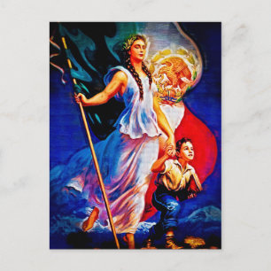 Mexican Flag Woman and Child Postcard
