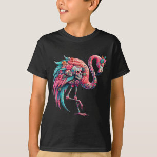Mexican flamingo sugar skull womens dia de los T-Shirt