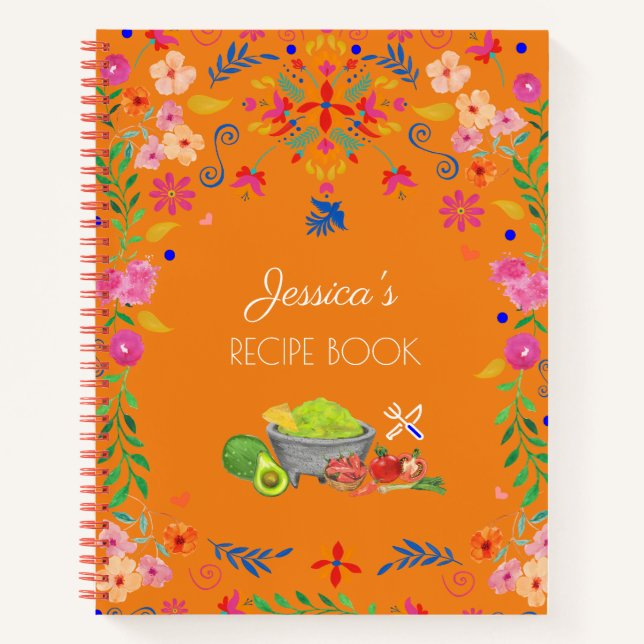 Mexican floral art Name Recipe Book kitchen gift  (Front)