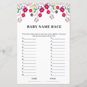 Mexican Floral Baby Name Race Baby Shower Game