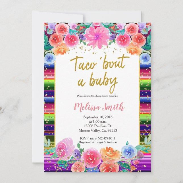 Mexican floral Baby Shower Taco Bout Baby Invitation (Front)