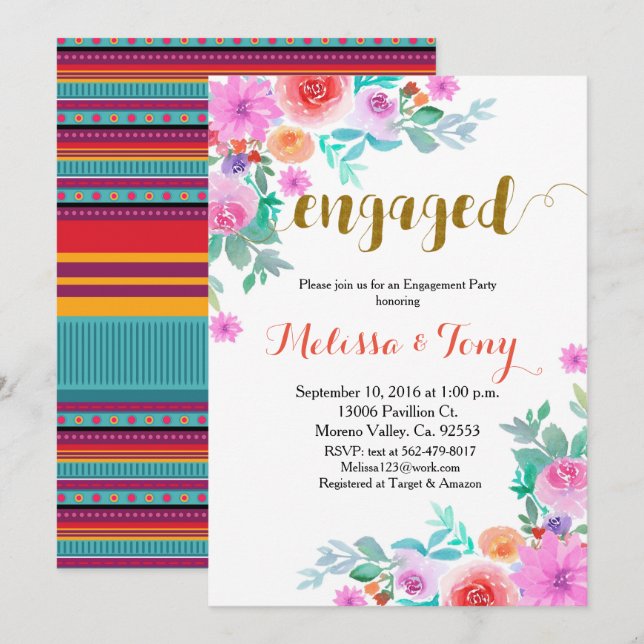 Mexican Floral Blanket engagement party Invitation (Front/Back)