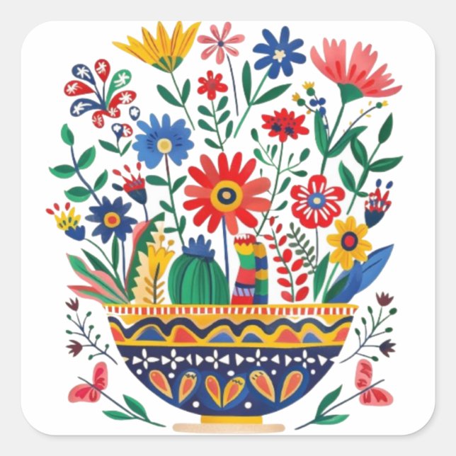 Mexican Floral Bouquet Square Sticker (Front)