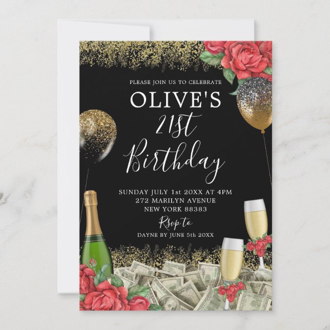 Mexican Floral Buchona Money Party Birthday Invitation (Front)