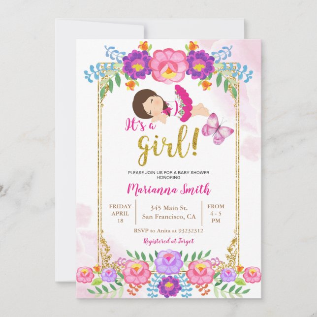 Mexican Floral Butterfly Fiesta Baby Shower  Invitation (Front)