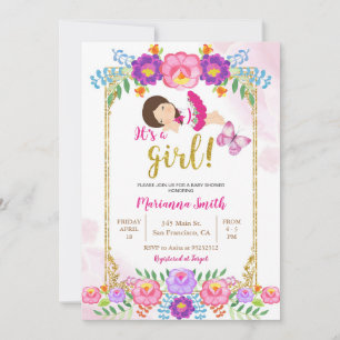 Mexican Floral Butterfly Fiesta Baby Shower  Invitation