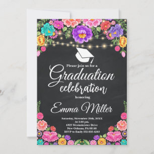 Mexican Floral Chalkboard Graduation Party Invitation