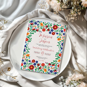 Mexican Floral Colorful Folk Art Wedding Invitation