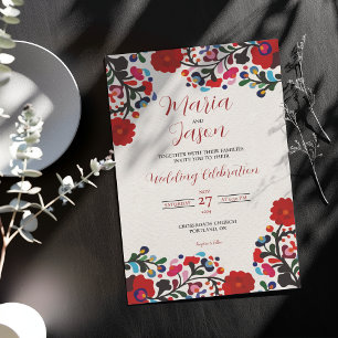 Mexican Floral Colourful Botanical Flowers Wedding Invitation