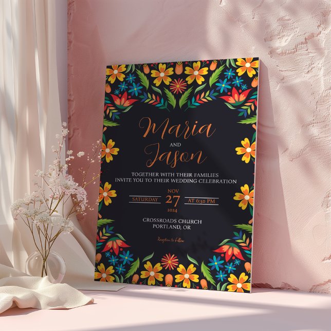 Mexican Floral Colourful Botanical Flowers Wedding Invitation (Mexican Floral Colorful Botanical Flowers Wedding Invitation)