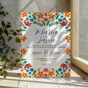 Mexican Floral Colourful Botanical Flowers Wedding Invitation