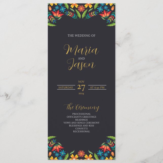 Mexican Floral Colourful Botanical Flowers Wedding Programme (Front)