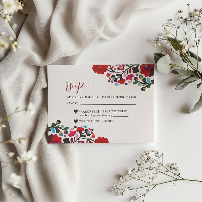 Mexican Floral Colourful Botanical Flowers Wedding RSVP Card (Mexican Floral Colorful Botanical Flowers Wedding RSVP Card)