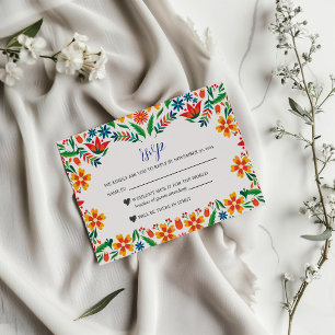 Mexican Floral Colourful Botanical Flowers Wedding RSVP Card