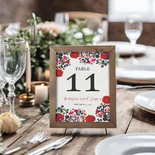 Mexican Floral Colourful Botanical Flowers Wedding Table Number