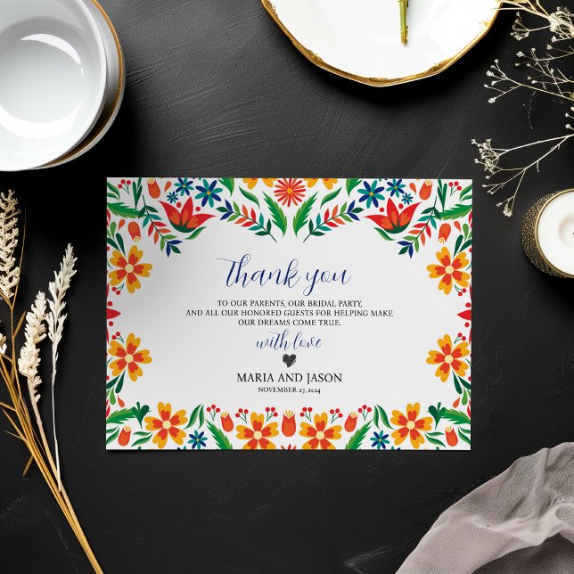 Mexican Floral Colourful Botanical Flowers Wedding Thank You Card (Mexican Floral Colorful Botanical Flowers Wedding Thank You Card)