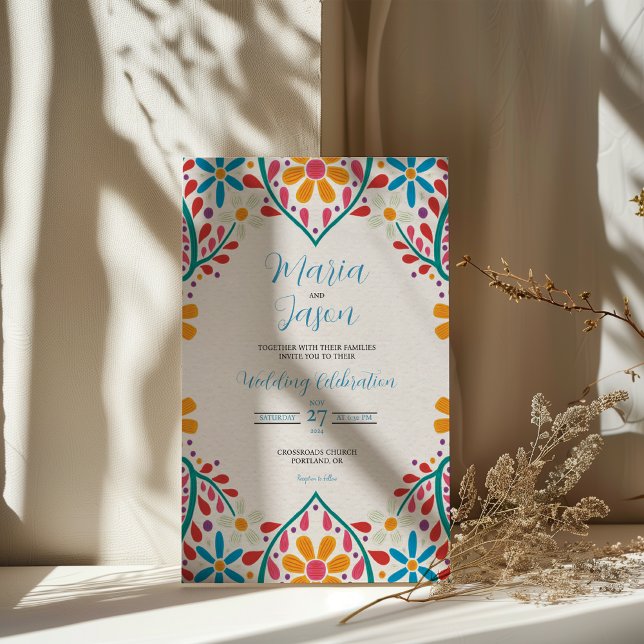 Mexican Floral Colourful Flowers Boda Wedding Invitation (Mexican Floral Colorful Flowers Boda Wedding Invitation)