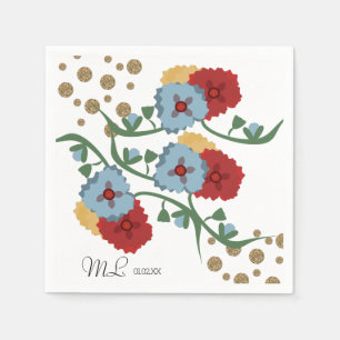 Mexican Floral Faux Glitter Festive Dots Wedding Napkin
