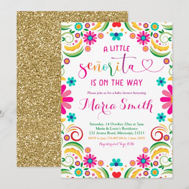 Mexican Floral Fiesta Baby Shower Invitation (Front/Back)