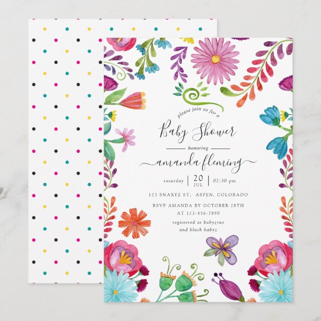 Mexican Floral Fiesta Baby Shower Invitation (Front/Back)