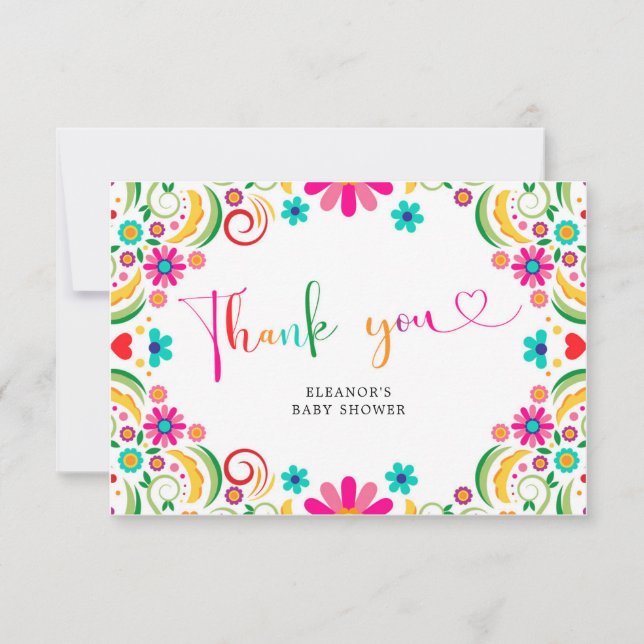 Mexican Floral Fiesta Baby Shower Thank You Card (Front)