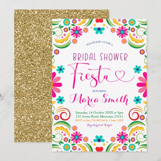 Mexican Floral Fiesta Bridal Shower Invitation (Front/Back)