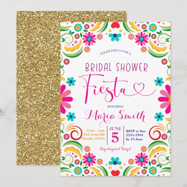 Mexican Floral Fiesta Bridal Shower Invitation (Front/Back)