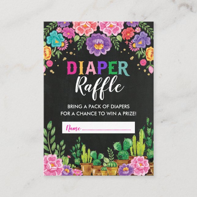 Mexican Floral Fiesta Diaper Raffle Baby Shower Enclosure Card (Front)