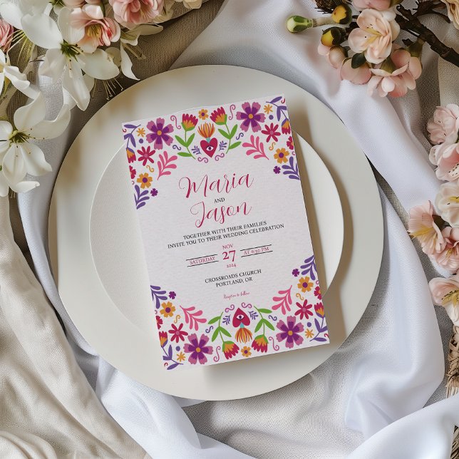 Mexican Floral Fiesta Nuestra Boda Wedding Invitation (Mexican Floral Fiesta Nuestra Boda Wedding Invitation)
