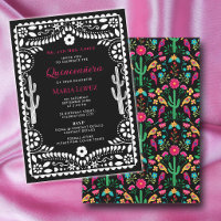 Mexican Floral Fiesta Pink Black Quinceañera